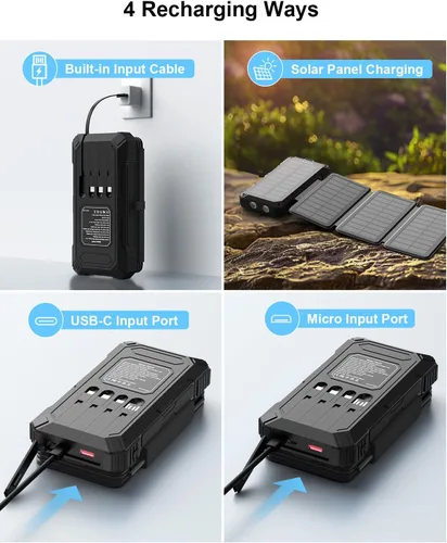 Miniatura 4 de Cargador solar de 49800 mAh con 4 cables integrados y 4 paneles plegables, cargador de teléfono portátil rápido PD22.5W, batería externa