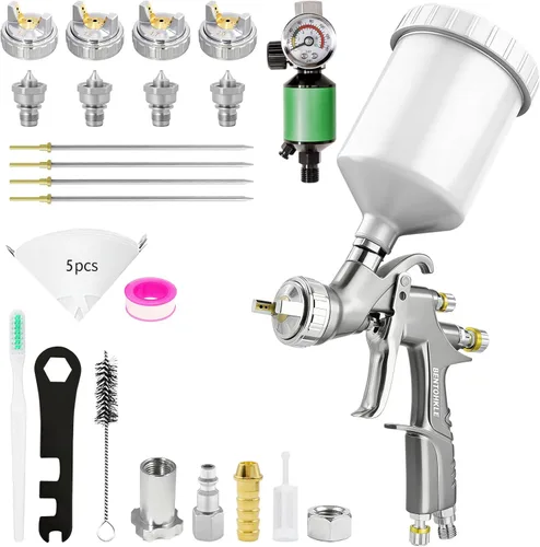 D1 LVLP - Kit de pistola de pulverización de aire con boquillas de 1,3/1,5/1,7/0.079 in, pistola pulverizadora de pintura automotriz para pintura de
