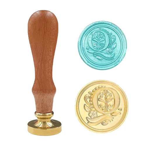 Miniatura 14 de Sello de cera medieval tradicional del alfabeto inicial, cabeza de latón, mango de madera, sellos de letras para tarjeta/sobre/regalo - (Letra W)
