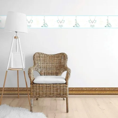 Miniatura 3 de Dundee Deco BD6262 - Borde de papel pintado prepegado, color beige náutico, azul, verde azulado, borde de pared, diseño retro, 15 pies x 7.25