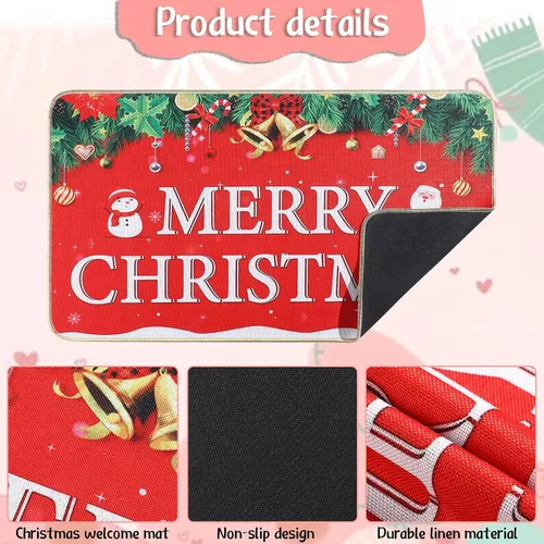 Miniatura 3 de Nuanchu Tapete de puerta de entrada para interiores y exteriores, antideslizante, parte trasera de goma, divertido decorativo de Navidad para casa