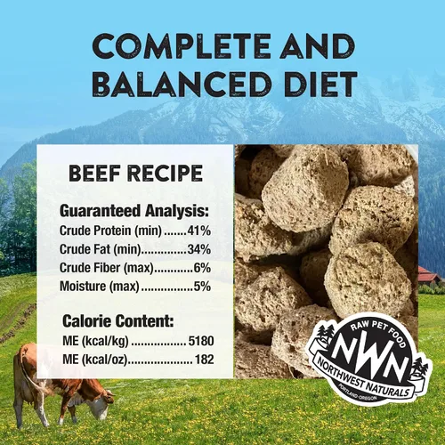 Miniatura 3 de Northwest Naturals Alimento liofilizado para perros de carne de res – Nuggets de tamaño bocado – Sin granos, alta proteína, dieta cruda