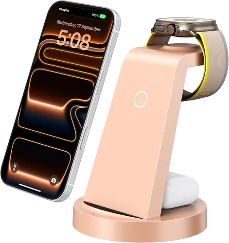 Miniatura 9 de Estación de carga 3 en 1 para iPhone, cargador inalámbrico para iPhone 17 16e 16 15 14 13 12 11 X Pro Max y Apple Watch - Estación de carga