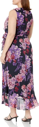 Miniatura 2 de London Times Vestido midi pequeño sin mangas con detalle de volantes para mujer