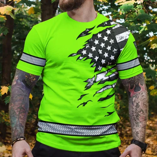 Miniatura 4 de Camisa de alta visibilidad de calavera con bandera de Estados Unidos para hombres, camisas de seguridad con nombre personalizado, ropa de trabajo