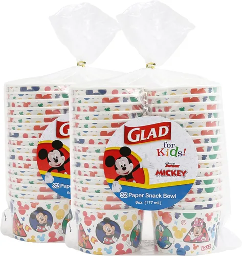 Miniatura 8 de Glad para Niños Cuencos Desechables de Papel para Aperitivos de Disney Mickey & Friends, Tapas No Incluidas - Resistentes, Aptos para Microondas