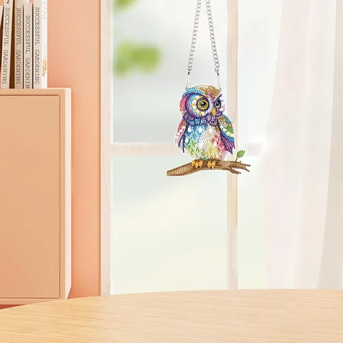 Miniatura 4 de Kit de Colgante de Pintura de Diamante de Búho de AiYuanzsh, 19 cm, Acrílico, Montaje en Pared, Manualidades de Mosaico, Decoración del Hogar