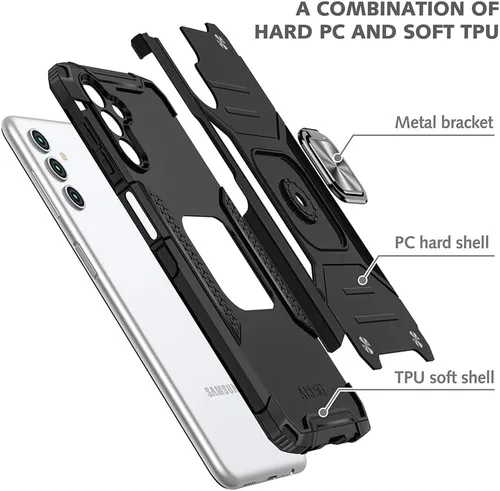 Miniatura 5 de HNHYGETE Funda para Samsung A13 5G, Galaxy A13 5G con protector de pantalla, soporte giratorio de grado militar de 360° (resistente), fundas Negro