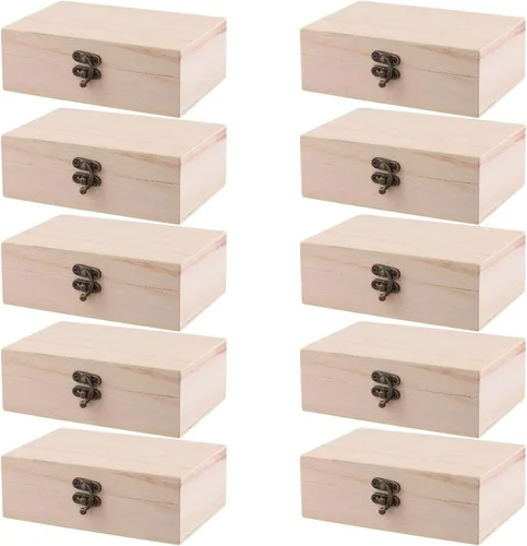 Miniatura 12 de FUNSUEI 10 cajas de madera de 7.9 x 3.9 x 2 pulgadas, caja de madera sin terminar, cajas de madera para manualidades, cajas de madera con tapa
