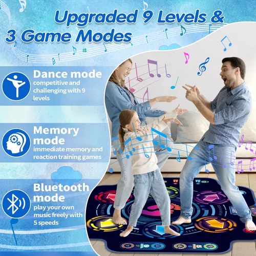 Miniatura 2 de Alfombrilla de baile electrónica para niños con 6 botones y Bluetooth inalámbrico, tapete de juego de baile con música incorporada de 9 niveles y 3