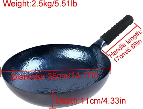 Miniatura 2 de Olla de hierro chino, woks de hierro multiusos, sartén para freír, forjado a mano sin revestimiento, olla antiadherente, wok, adecuado para estufas