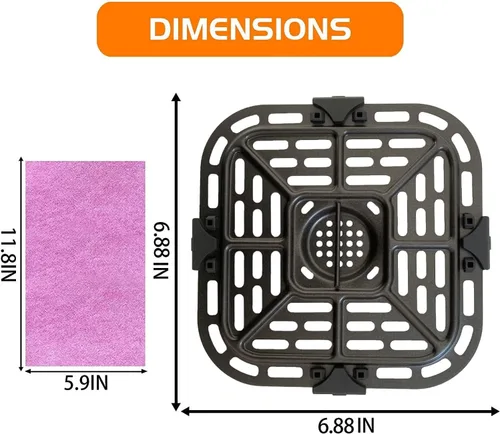 Miniatura 6 de Bandeja cuadrada de 2 cuartos de galón para freidora de aire para instantáneos, mini horno Vortex, freidora de aire antiadherente mejorada, rejilla
