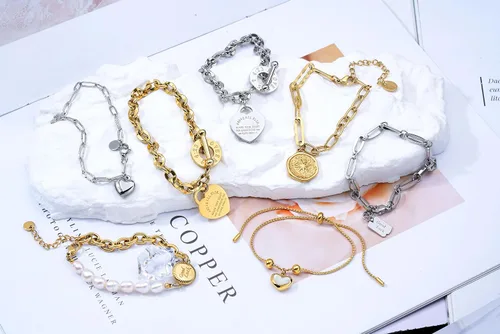 Miniatura 7 de MY FAVORITE DRAWER - Pulsera de corazón para mujer, delicada pulsera de cadena chapada en oro y plata, de acero inoxidable, ajustable, linda pulsera