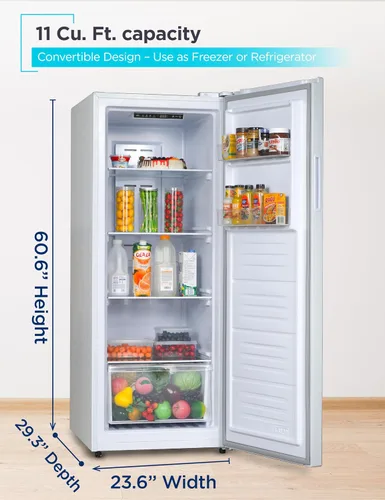 Miniatura 2 de BLACK+DECKER BUC1100XW - Refrigerador congelador convertible de 11 pies cúbicos, congelador vertical con estantes de vidrio, puerta reversible