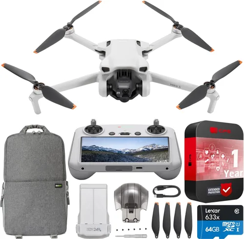DJI Mini 3 Dron con Cámara Cuadricóptero con Controlador Remoto Inteligente RC (Con Pantalla), Video 4K, Tiempo de Vuelo de 38 Minutos, Disparo
