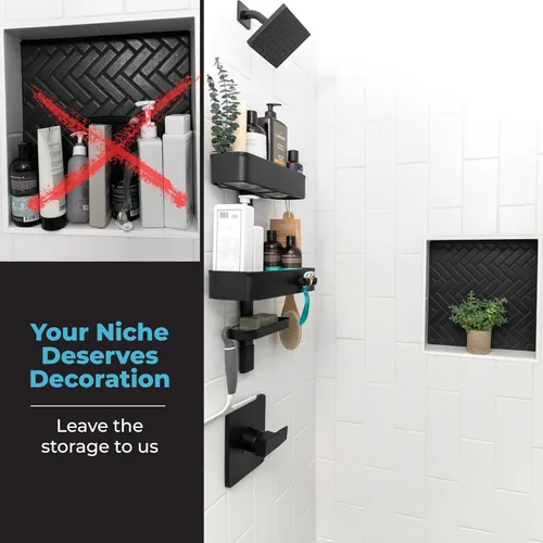 Miniatura 9 de ShowerSMART Organizador de ducha higiénico resistente a la corrosión, organizador de baño colgante con estantes ajustables, bandejas fáciles