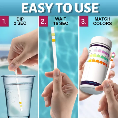 Miniatura 6 de EASYTEST - Paquete de 150 tiras reactivas para piscinas, spas y jacuzzis; mide pH, alcalinidad total, cloro libre y bromo, kit preciso de 3 en 1