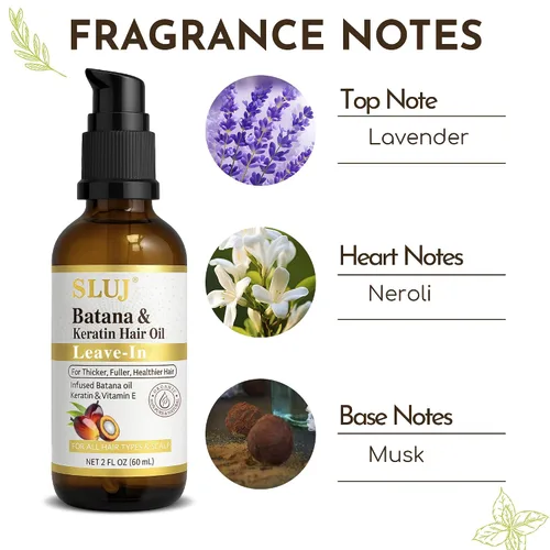 Miniatura 6 de SLUJ Aceite de batana para el crecimiento del cabello, aceite ligero sin enjuague con queratina, vitamina E y aceites botánicos para todo