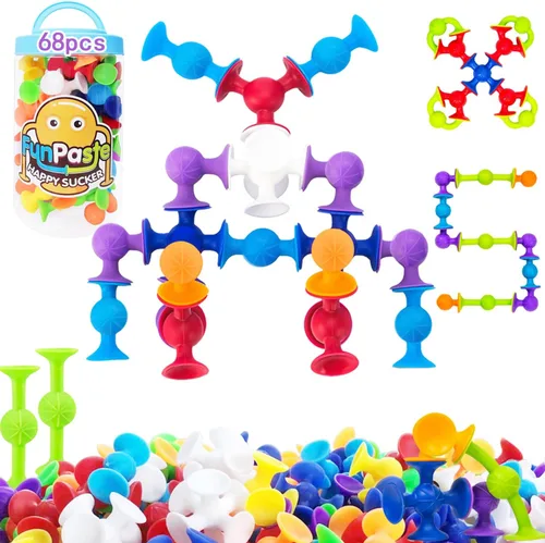 Juguetes de baño con ventosa de 68 piezas, juego de construcción de bloques de construcción de silicona, rellenos de calcetines, bloques de Clásico