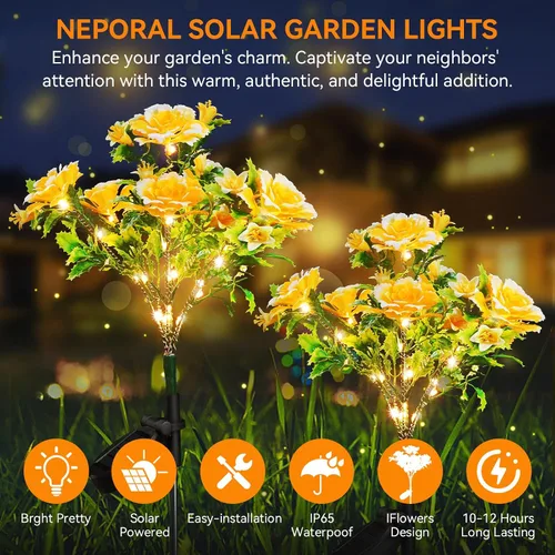 Miniatura 2 de Neporal Luces solares de jardín, del atardecer al amanecer, flores al aire libre impermeables IP65 para decoración de jardín, luces solares, paquete