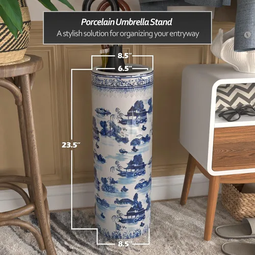 Miniatura 4 de Idea de regalo para decoración casera elegante de calidad fina - Depósito clásico para guardar paraguas y bastones de porcelana china de 24 pulgadas