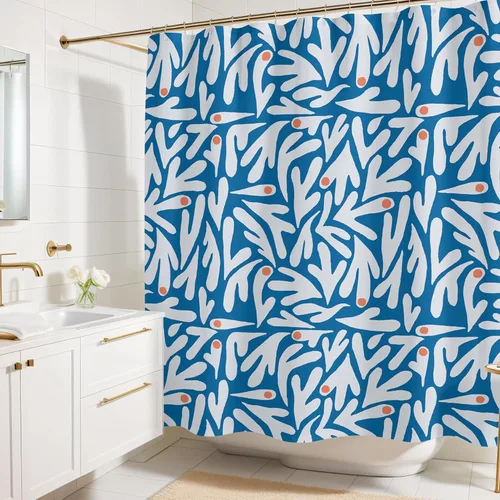 Miniatura 13 de Cortina de ducha con estampado floral coral oscuro - Patrón de flores negras moderno melancólico - Decoración moderna para el hogar - Cortina