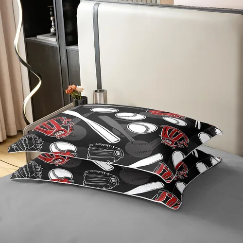 Miniatura 5 de Erosebridal - Juego de funda de edredón 100% algodón con diseño de béisbol, tamaño individual, juego de ropa de cama de sóftbol, bate deportivo
