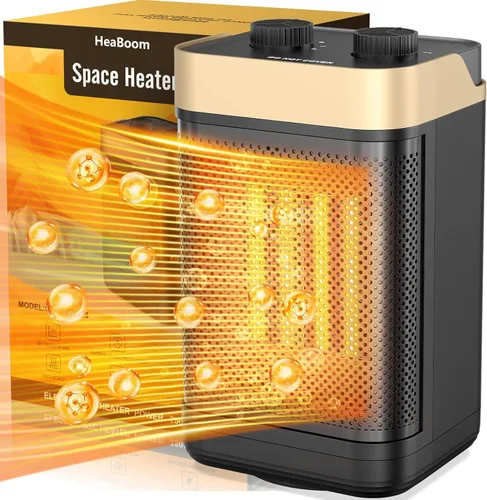 Calentador de espacio 2024, calentador eléctrico de cerámica con oscilación de 90° de 1500 W, sobrecalentamiento y protección contra vuelcos, 3