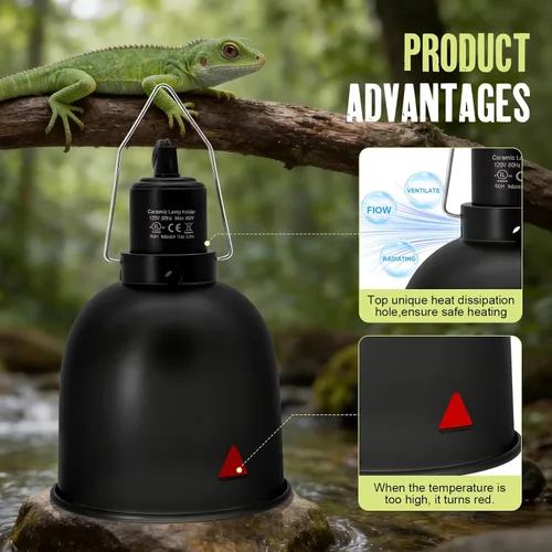 Miniatura 3 de Paquete de 2 lámparas de reptiles de 5.5 pulgadas de cúpula profunda para reptiles, lámpara de calor para bombilla de calor/UVA/UVB, lámpara