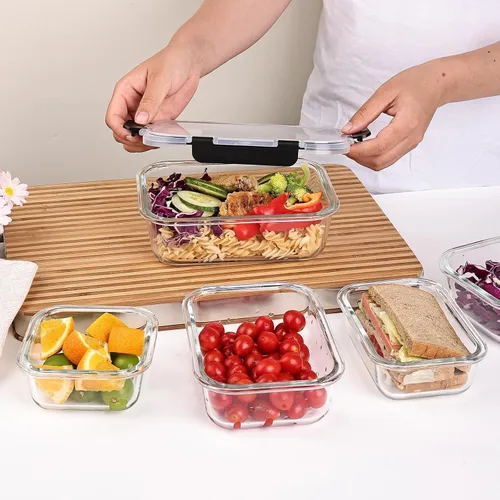 Miniatura 2 de Liuruiyu - Paquete de 8 contenedores de vidrio para almacenamiento de alimentos con tapas, contenedores para preparación de comidas, cajas Bento