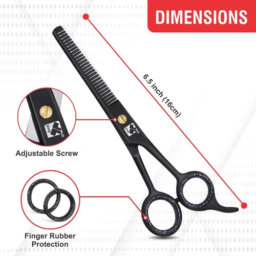 Miniatura 6 de Jimy Tijeras profesionales para adelgazar el cabello de 6.5 pulgadas, acero inoxidable negro ultra afilado, tijeras para adelgazar el cabello