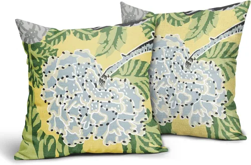 Miniatura 31 de Sweetshow Juego de 2 fundas de almohada florales de color azul marino de 16 x 16 pulgadas, fundas de almohada cuadradas de lino con estampado