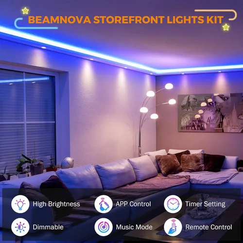 Miniatura 5 de BEAMNOVA Kit de luces comerciales azules de 100 pies, control remoto o de aplicación Bluetooth, transformador de fuente de alimentación de CA de 120