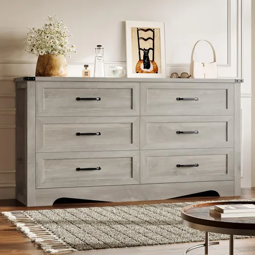 Miniatura 30 de BORNOON - Cómoda de 7 cajones para dormitorio, cómoda de madera moderna con manijas de metal, diseño antivuelco, organizador de almacenamiento Blanco