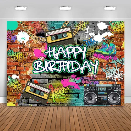 Miniatura 9 de Mocsicka Graffiti Telón de Fondo de Cumpleaños de los Años 80 y 90 Fondo Urbano Retro para Fiesta de Cumpleaños de los 80 y 90 Hip Hop Rock Gris