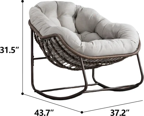 Miniatura 2 de Mecedoras para patio, mecedora de huevos de mimbre de gran tamaño, sillas Papasan tapizadas para interiores y exteriores, silla moderna para balcón