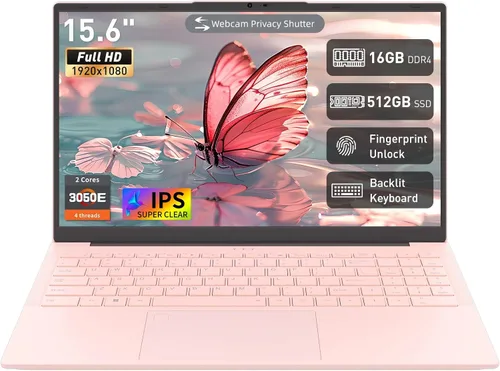 Auusda Laptop FHD de 15.6 pulgadas para trabajo, estudiante y entretenimiento, 16 GB de RAM dual de 512 GB SSD, USB tipo C/HDMI/teclado