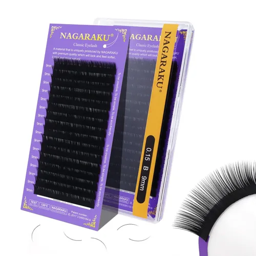 Miniatura 18 de NAGARAKU Extensiones de pestañas, pestañas individuales, 0.05mm, rizo D, 15mm, clásico, negro mate, suave, natural, profesional, 16 filas, 0.05-D