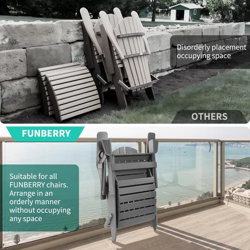 Miniatura 2 de FUNBERRY Otomana Adirondack plegable, HDPE para todo tipo de clima, reposapiés de patio de fácil almacenamiento, otomanas y reposapiés para Gris