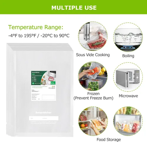 Miniatura 3 de Bonsenkitchen Bolsas selladoras al vacío precortadas, bolsas de sellado de alimentos de 100 galones, 11 x 16 pulgadas, grado alimenticio, sin BPA