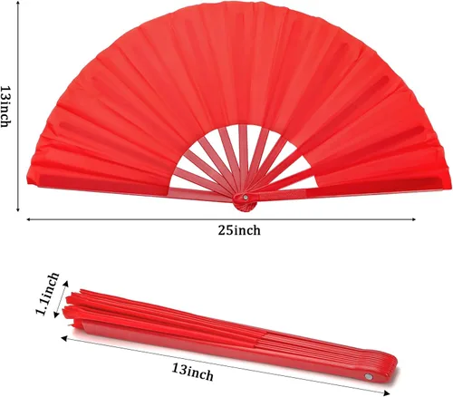 Miniatura 2 de Lawei Paquete de 8 ventiladores de mano plegables grandes, abanicos chinos de Kung Fu Tai Chi Chi, abanicos de tela de nailon rojo vintage