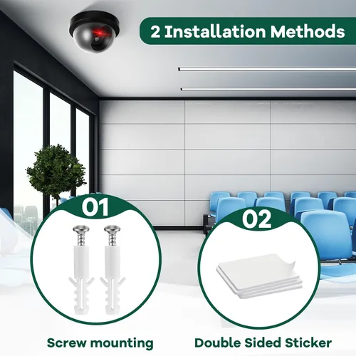 Miniatura 4 de Kanayu Paquete de 8 cámaras de seguridad falsas, cámara de seguridad falsa CCTV, seguridad falsa con luz LED roja intermitente, señuelo de Negro