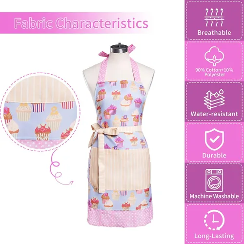 Miniatura 8 de Lindos Delantales de Patrón Floral Retro con Bolsillos Grandes para Mujeres Niñas Cocina Panadería Regalo para Madre Lindo paste