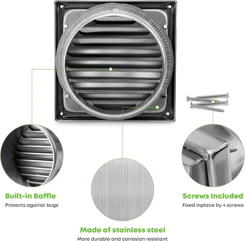 Miniatura 3 de Stanbroil Cubierta de escape de ventilación de pared de 4 pulgadas, extractor externo acolchado sin retorno, campana de repuesto de ventilación
