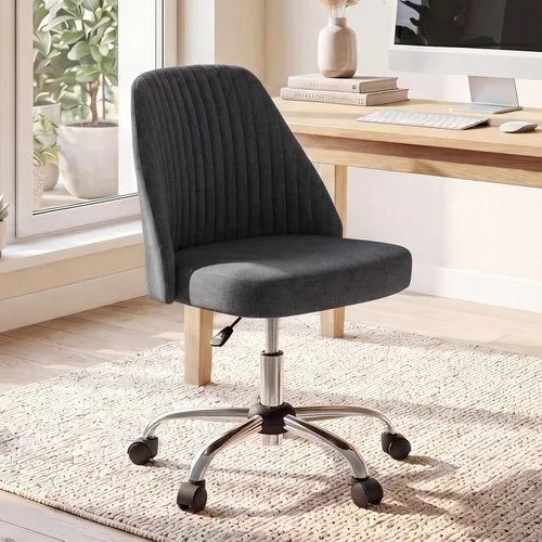 Miniatura 13 de DUMOS Silla de oficina, cómoda silla de escritorio giratoria con ruedas, asiento ancho, sin brazos, altura ajustable, sillas de computadora