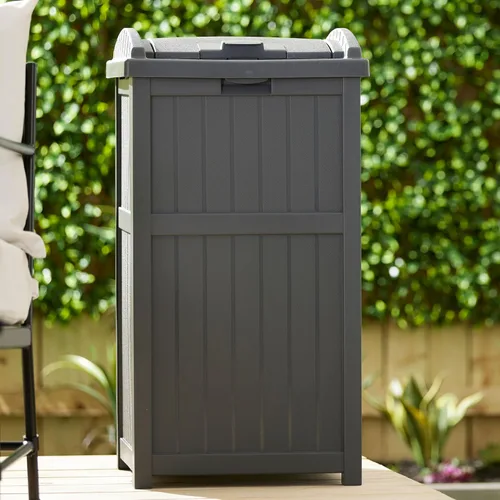 Miniatura 9 de Suncast Paquete de 4 contenedores de basura para exteriores con tapa con pestillo, capacidad de 33 galones Ciberespacio