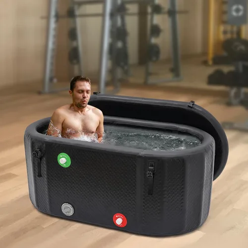 Miniatura 6 de Bañera de hielo portátil para atletas, 98 galones (370 l), bañera inflable independiente con diseño plegable, baño de hielo ovalado grande