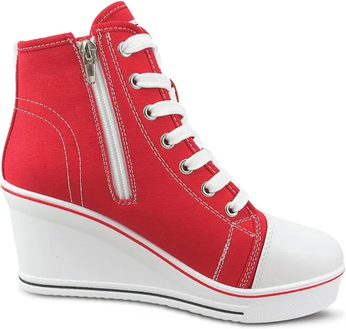 Hurriman Wedge Sneakers for Women, High Heel Platform High Top Canvas Shoes Lace up Zipper Fashion Sneakers, Tenis Zapatos de Cuña Plataforma Tacón