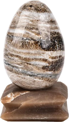 Miniatura 28 de AMOYSTONE Huevo de cristal de cuarzo rosa natural grande para curación y práctica de reiki, piedra de decoración del hogar con base, 3-3.5 pulgadas