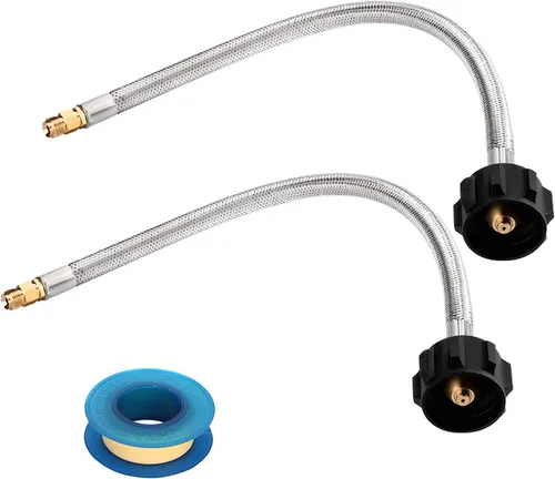 WADEO Paquete de 2 mangueras de propano trenzadas de acero inoxidable de 15 pulgadas, línea de gas de cola de propano con destello macho invertido